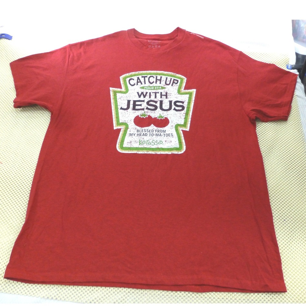 Kerusso Mens Catch Up With Jesus Christian Graphic T-Shirt Red XL APT2038XL